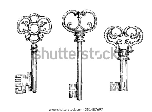 Sketch Isolated Medieval Door Keys Skeletons Stock Vector (Royalty Free ...