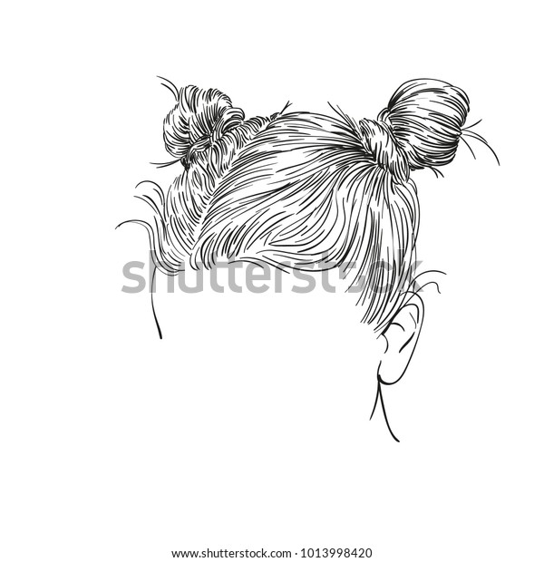 Sketch Isolated Two Buns Hairstyle Hand Stock Vector (Royalty Free ...