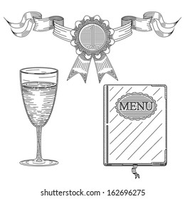 Sketch Isolated Vintage First Class Restaurant Menu Icons Vector