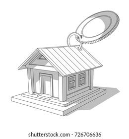 Sketch of Isometric image of private house with round tally isolated on white