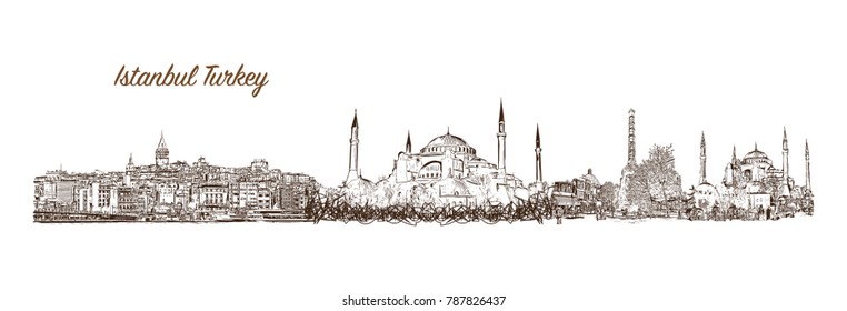 Sketch of Istanbul City Skyline in vector illustration.