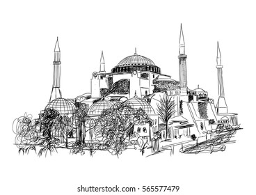 Sketch of Istanbul Mosque in Vector. 