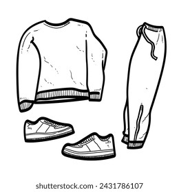 Sketch Jacket Hoodie Pants Shoes Template White Background vector modern illustration