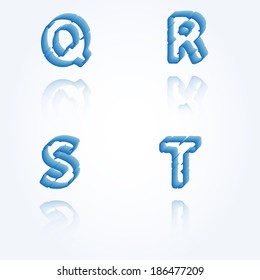 sketch jagged alphabet letters with 3d effect and shadow on white background, Q, R, S, T