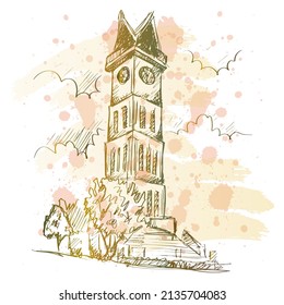 Sketch of Jam Gadang, Landmark Padang, West Sumatra, Indonesia 