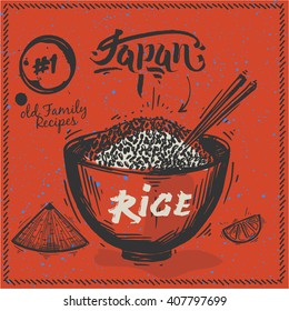 Sketch Japanese Culture - Japanese rice. Different elements of Japanese culture