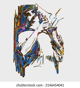Sketch of jazz man in color 
