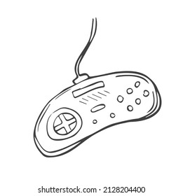 Sketch of joystick. Doodle style vector gamepad. Video games Concept. Isolated