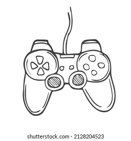 Sketch of joystick. Doodle style vector gamepad. Video games Concept