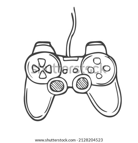 Sketch of joystick. Doodle style vector gamepad. Video games Concept