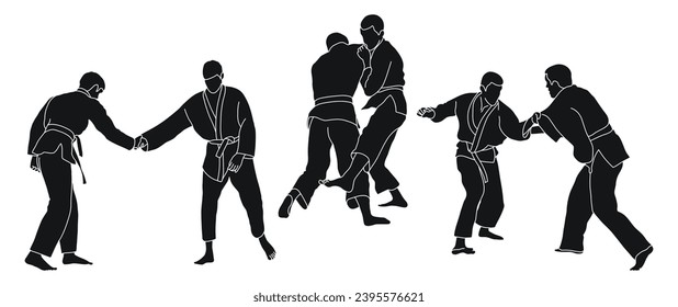 Sketch judoist, judoka, athlete duel, fight, judo, sport figure 