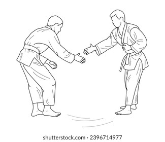 Sketch judoist, judoka athlete duel, fight, judo, sport figure silhouette outline