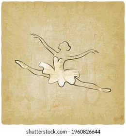 Sketch of jumping ballet dancer vintage background