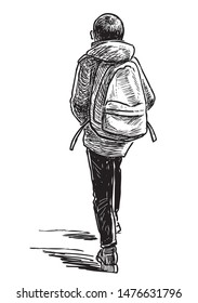 Sketch of a junior student going to school
