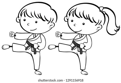 A sketch of karate kids illustration