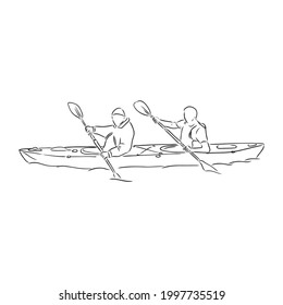 Sketch of kayaking people, Hand drawn Vector illustration