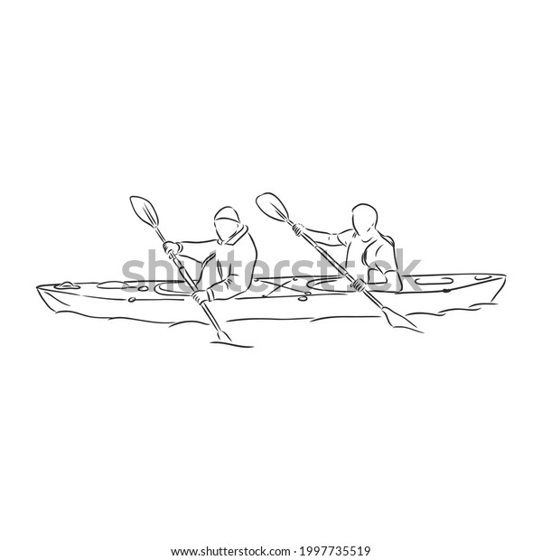 Sketch Kayaking People Hand Drawn Vector Stock Vector (Royalty Free ...