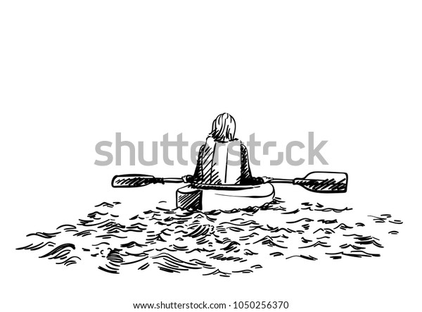 Sketch Kayaking Woman View Behind Hand Stock Vector (Royalty Free ...