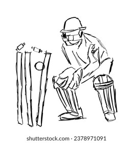 sketch of a keeper taking a wicket.