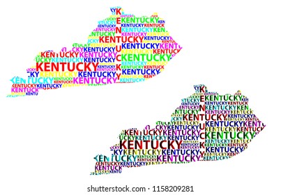 Sketch Kentucky (United States of America) letter text map, Kentucky map - in the shape of the continent, Map Kentucky - color vector illustration