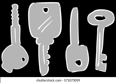 Sketch of Keys, at Black Background
