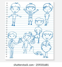 Sketch kids on a notebook 