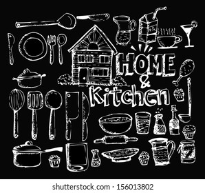 sketch Kitchen elements doodle vector
