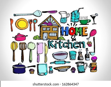 sketch Kitchen elements doodle vector 