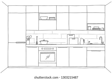 Interior Sketch Kitchen Room Outline Blueprint Stock Vector (Royalty ...