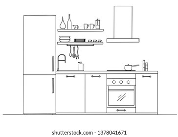 Sketch Kitchen Front View Vector Illustration Stock Vector (Royalty ...