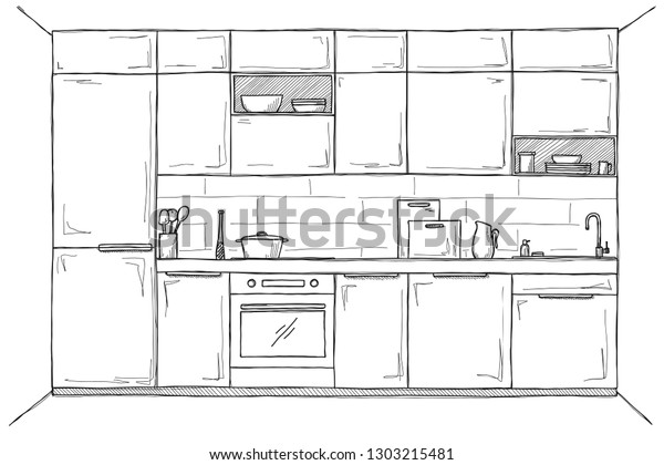 Sketch Kitchen Front View Vector Illustration Stock Vector (Royalty ...