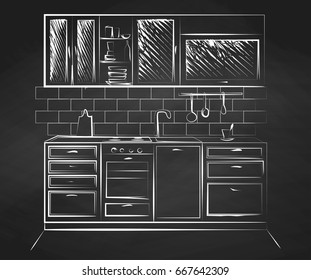 Sketch kitchen. Vector illustration in a sketch style.