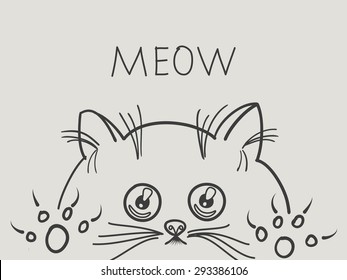Sketch of kitten on white background.Cute graphic for kids.Graphic textiles