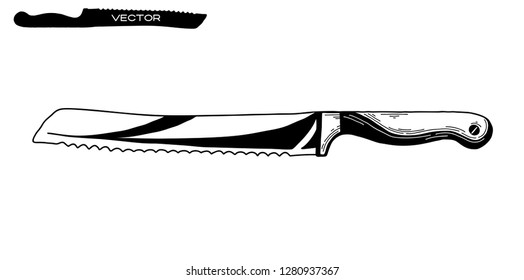 Sketch knife with teeth. Isolated on white background. Vector illustration