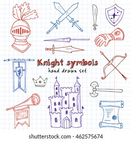 Sketch knight symbols and elements vector set.