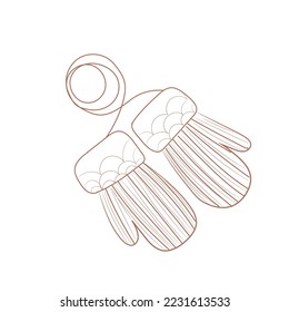 Sketch of knitted warm mittens on white background