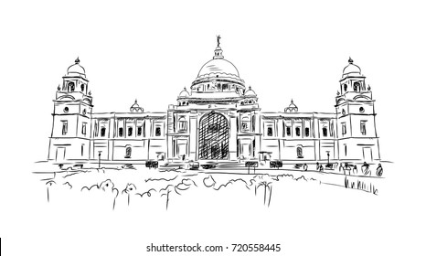 Sketch of Kolkata Victoria Memorial India in vector illustration.