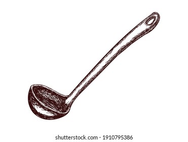 Sketch ladle, contour drawing isolated on white background, stock vector illustration for design and decor, sticker, template