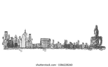 
 Sketch Landmark Important places in Thailand - Background creative modern.