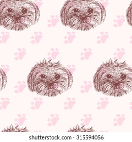 Sketch lap-dog in vintage style, vector seamless pattern. 