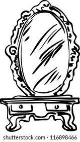 sketch of large mirror on a dressing-table
