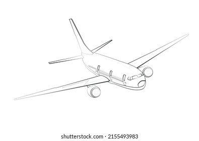 Sketch of a large modern aircraft, vector illustration isolated on a white background
