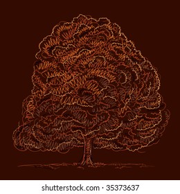 Sketch of a large vector tree in autumn colors
