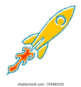 The sketch Launch rockets with the flame. Vector illustration