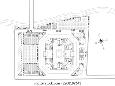 sketch of the layout or site plan of the sports hall