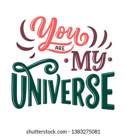 Sketch lettering quote about space for textile design and print . Modern trendy kids concept. Doodle illustration. Hand drawn card. Vector typography poster.