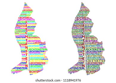 Sketch Liechtenstein letter text map, Liechtenstein - in the shape of the continent, Map of Principality of Liechtenstein - color vector illustration