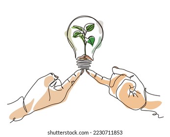 sketch lifestyle A008_fingers hold up the bulb with plant to shows the concept of eco vector illustration graphic EPS 10