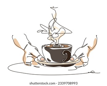 sketch lifestyle A032_two hands hold a cup of coffee shows that serve the drink vector illustration graphic EPS 10
