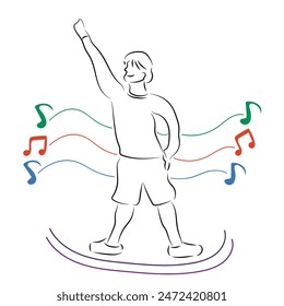 Sketch lifestyle concept minimal boy man dance aerobics drawing line art. Male exercise hand drawn line concept with white ioslated background. Abstract,vector,illustration.